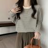Women Plus Size Loose Striped Long Sleeve Casual Bottoming T Shirt