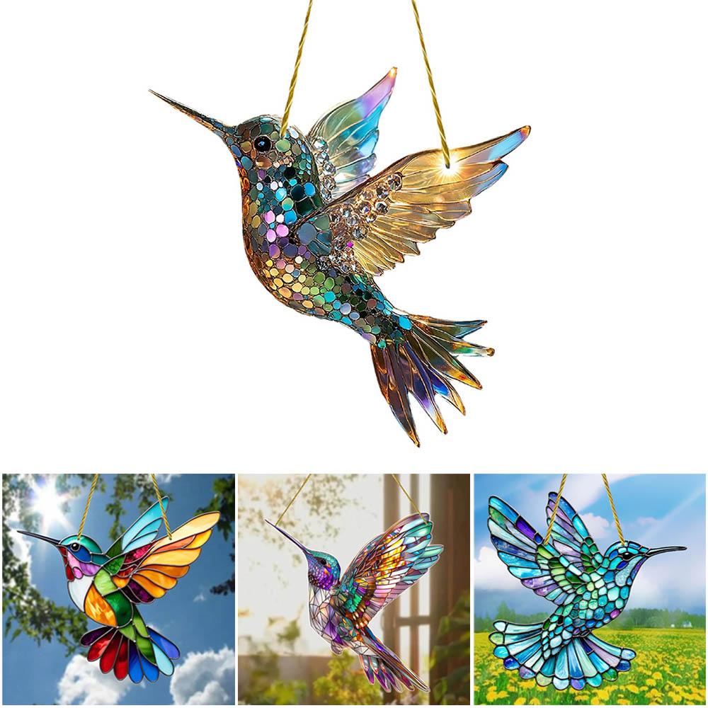 Magnifique Attrape-soleil Colibri - Verre Teinté Acrylique de 7,87", Décoration Suspendue pour Toutes les Saisons, Cadeau Parfait pour la Maison et le Jardin