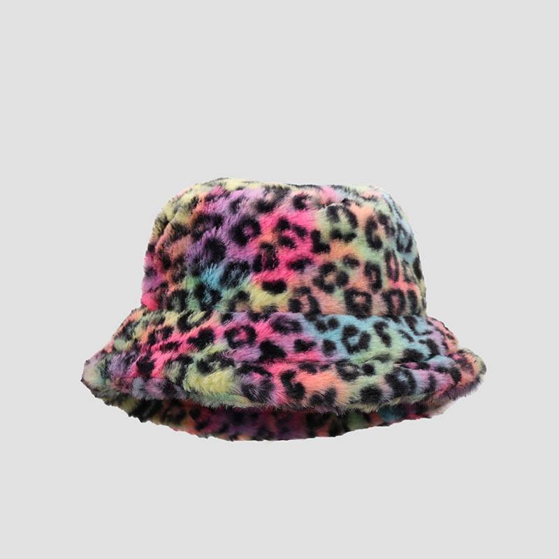 Dye Leopard Tie Print Plush Retro Fisherman Hat Thickened Warm Accessories Girl