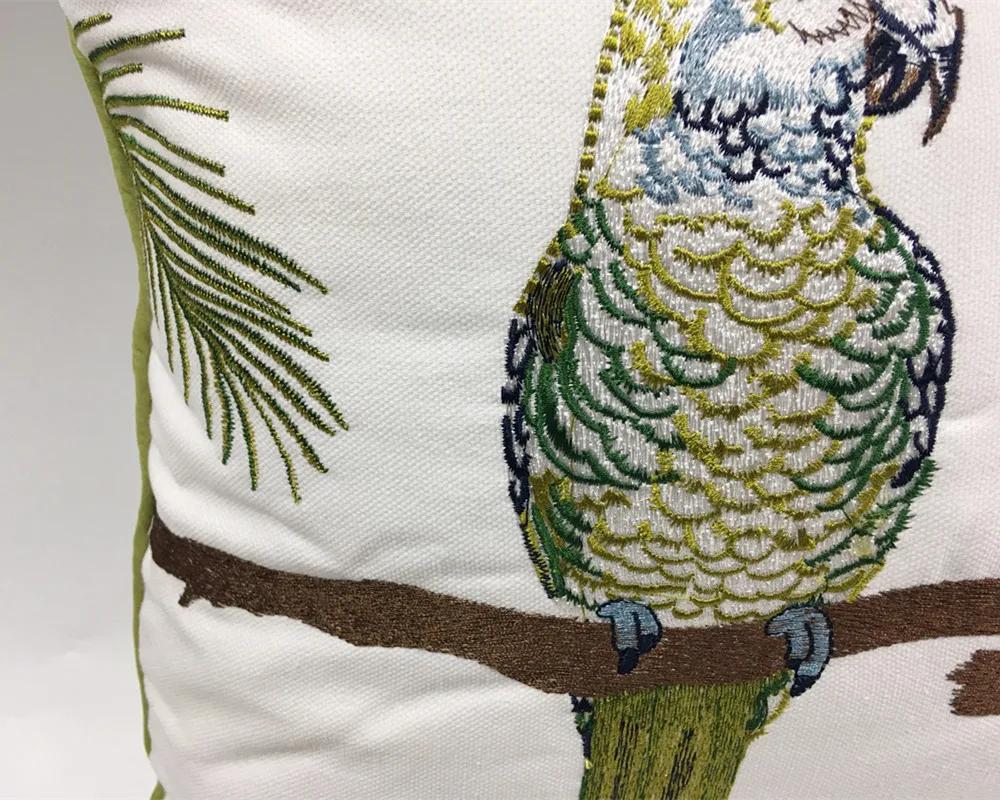 Husă de Pernă Decorativă Deluxe Broderie Papagali Plantă Designer Pernă de Sofă Pasăre Pânză Casă Pat Decorativă 45 x 45cm Vânzare la Bucată