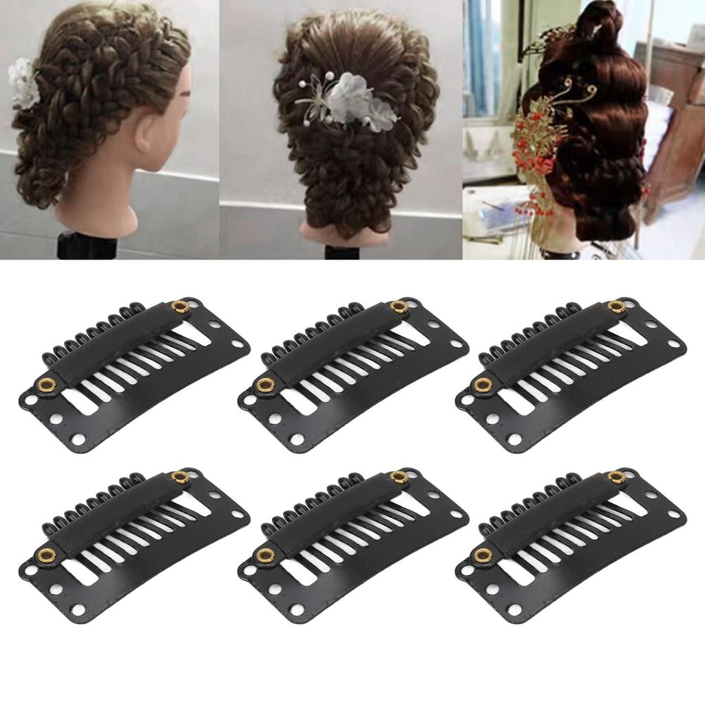 100pcs 9 Teeth Hair Extension Clips Multipurpose 32mm U Shape Snap Clips for Women Hair Extensions DIY Black