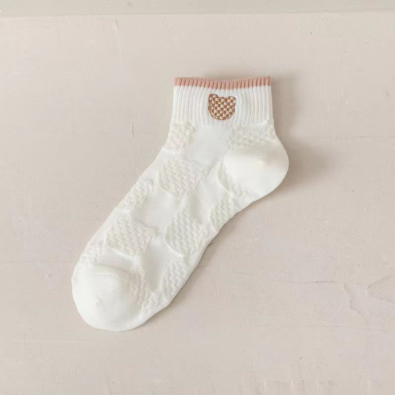 Female Spring and Summer Thin Cartoon Lovely Breathable Deodorant Low White Socks