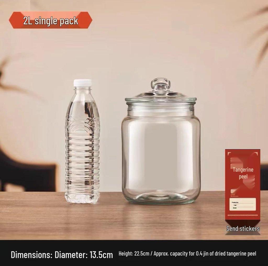 Transparent Glass Storage Jar with Lid for Food-Grade Dried Tangerine Peel and Spices