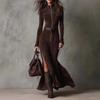 JKASHDK Moda Donna Primavera Autunno Tinta Unita Stampa Manica Lunga Mezzo Collo Alto Vita Alta Abiti Casual
