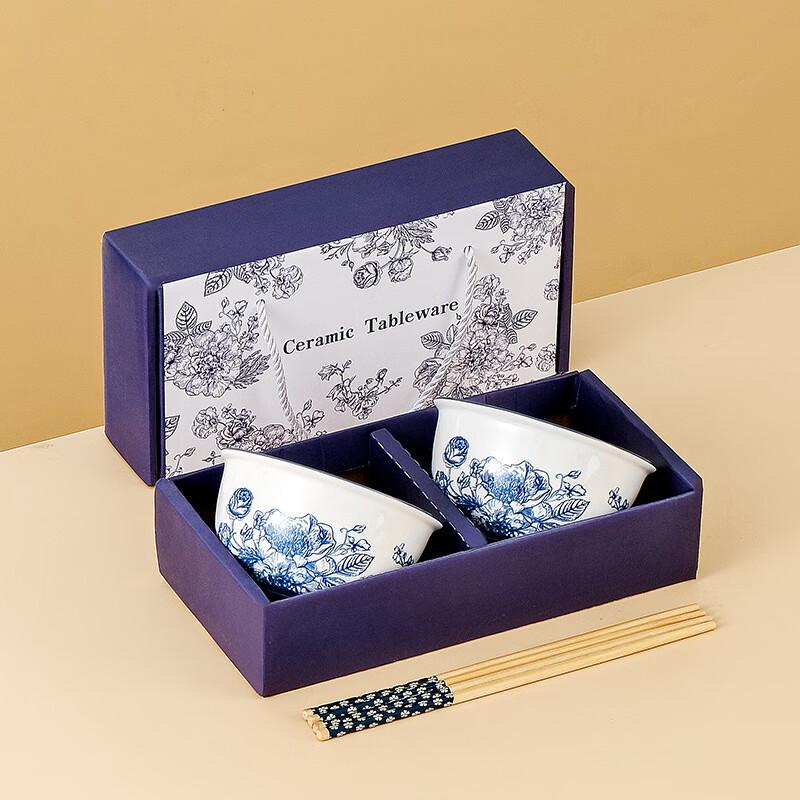 Ru Han Ceramic Blue Rose Bowl Set
