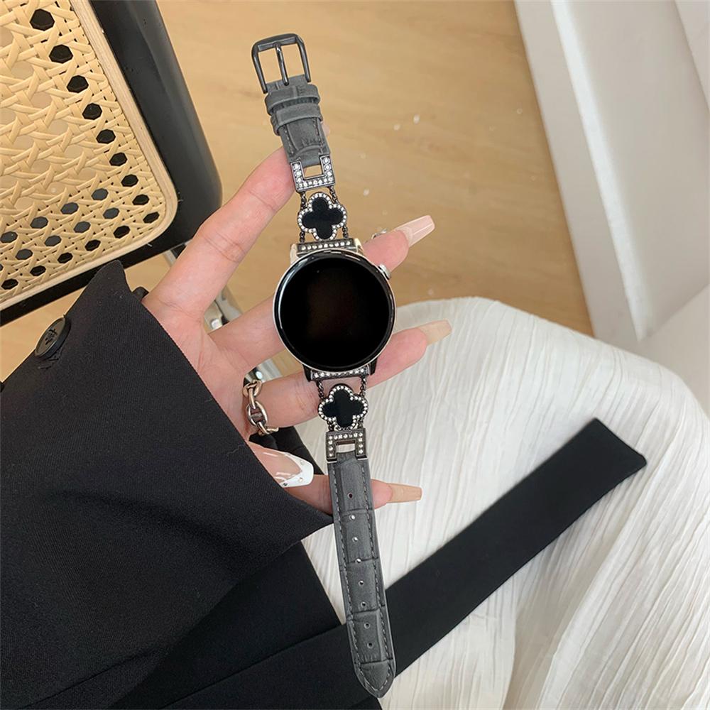 20mm 22mm Luxury Clover Diamonds Strap For Samsung Galaxy Watch 6 4 Classic 3 5 Pro 40 44 42 46 mm Leather Bracelet Women Band