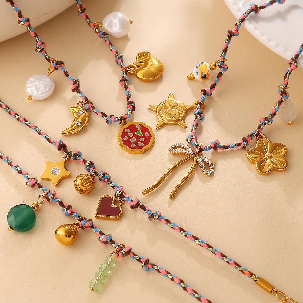 Summer Vacation Wind Dopamine Girl Heart Woven Color Rope Diy Diverse Pendant Bracelet Necklace Jewelry Set