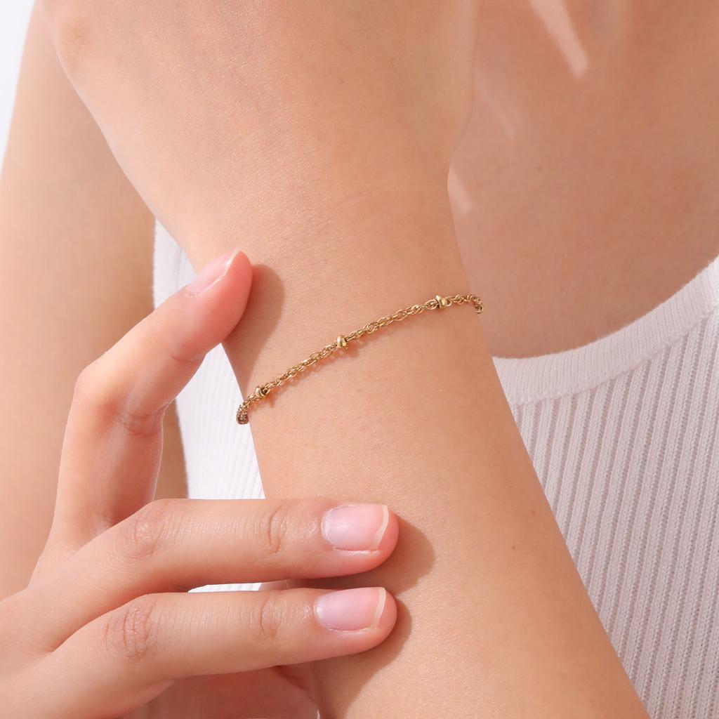 Stainless Steel Water Wave Bead Chain Bracelet for Women Gold Color Vintage Bracelets Jewelry Gifts