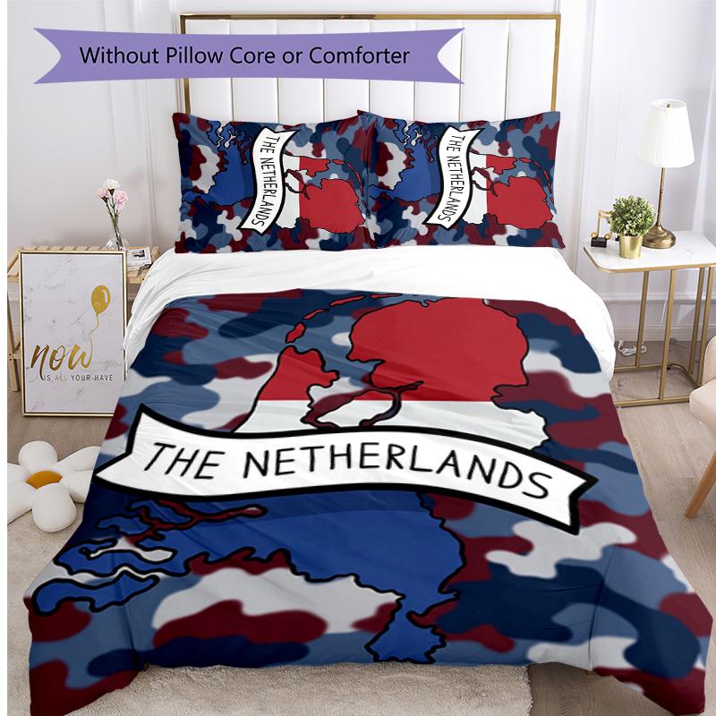 Netherlands Football Printed Bedding 3 Piece Set Cozy Breathable Bed Cover Set as Housewarming Holiday Gift