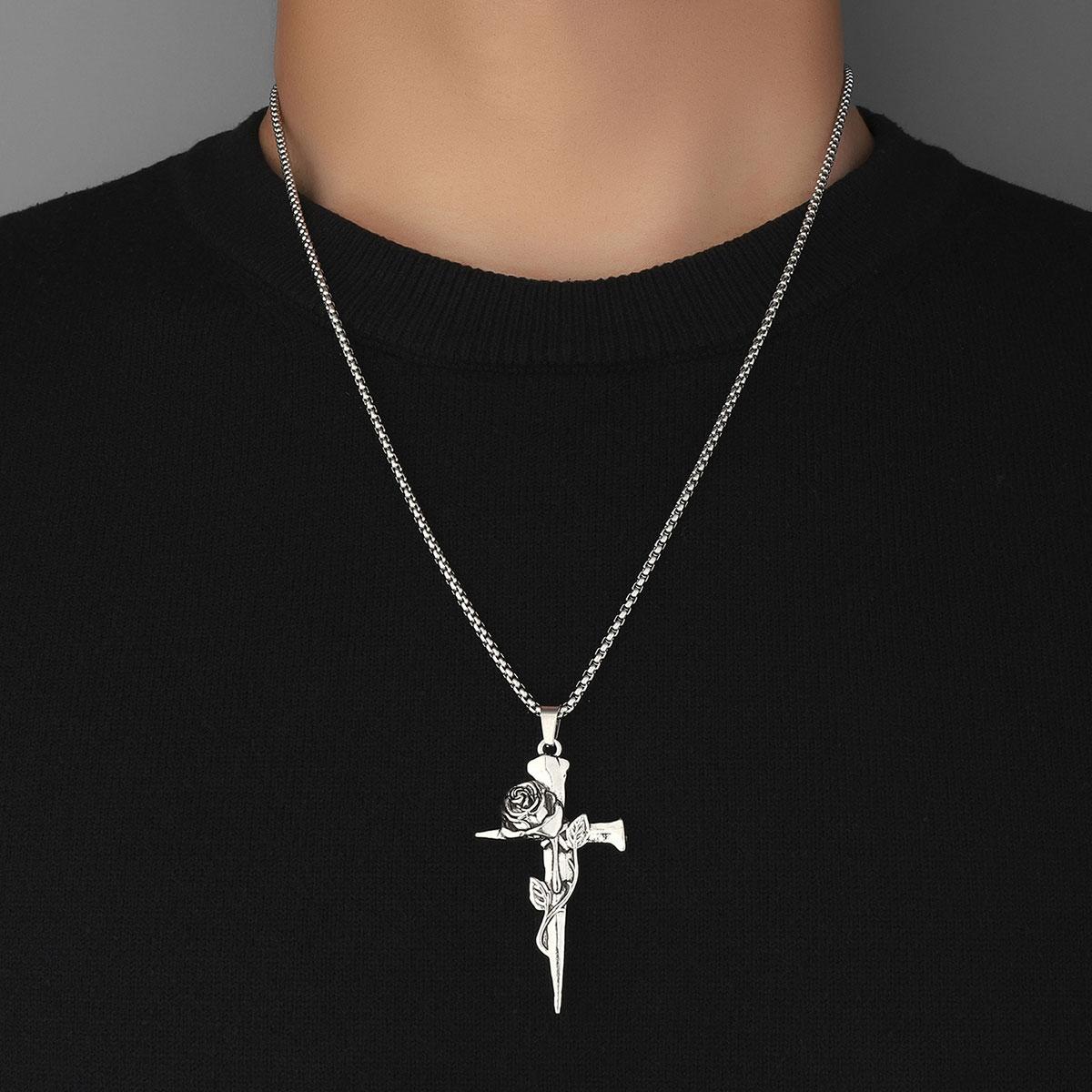 

2024 антикварный крест Иисуса никогда не выцветает, цепочка из нержавеющей стали, винт, мужское ожерелье, блестящий двухцветный кулон, уличные мужские украшения в стиле хип-хоп 1