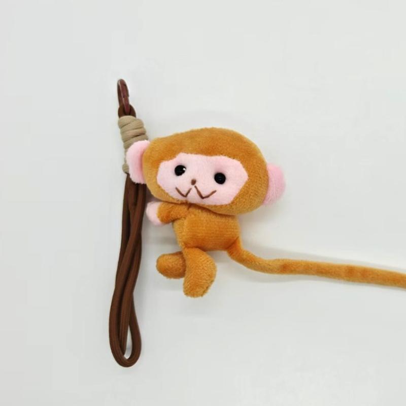 Cartoon Monkey Plush Keychain Pink Brown Long Tailed Fluffy Stuffed Doll Charms Bag Pendant Accessories Couple Gift Cute Things