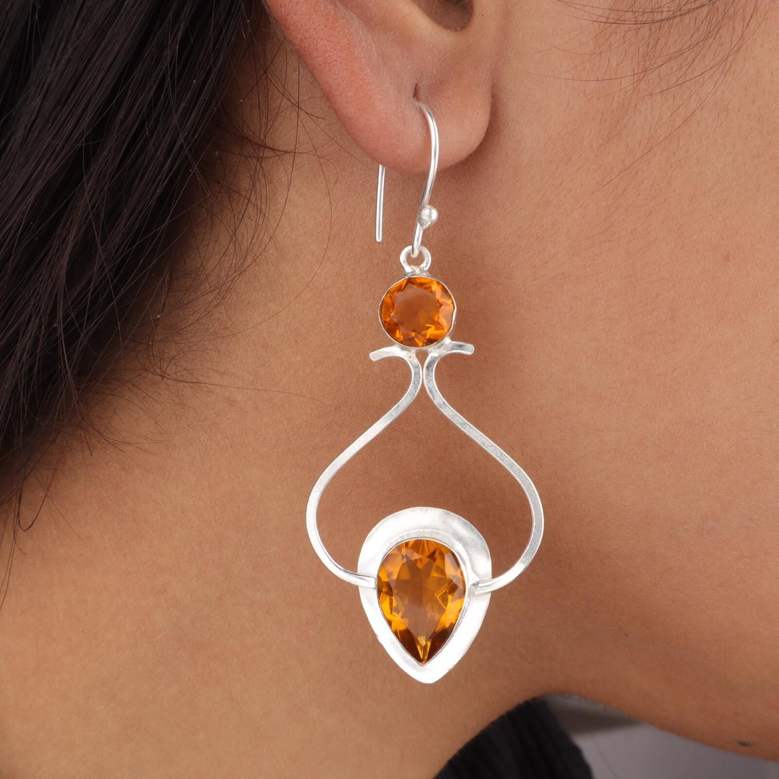 

Натуральный цитрин, драгоценный камень, серебро 925 пробы, ручная работа, серьги в форме груши 2,07 EE-170-12