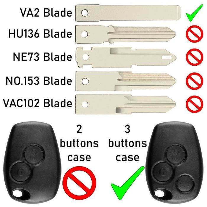 Ociodual coque de clé à 3 boutons compatible avec clio, kangoo, modus, twingo, trafic master