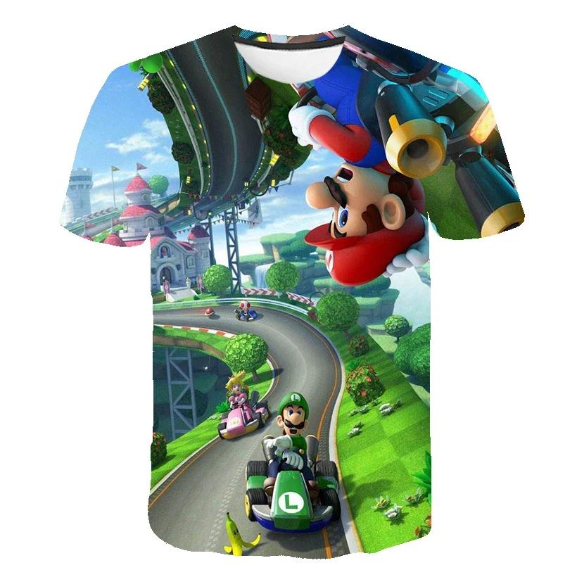 2025 MINISO Summer T-shirt  Super Mario Bros T-shirt Kids Harajuku Fashion Casual T-Shirt Boy Girls Polyester Boys Girls Short Sleeve