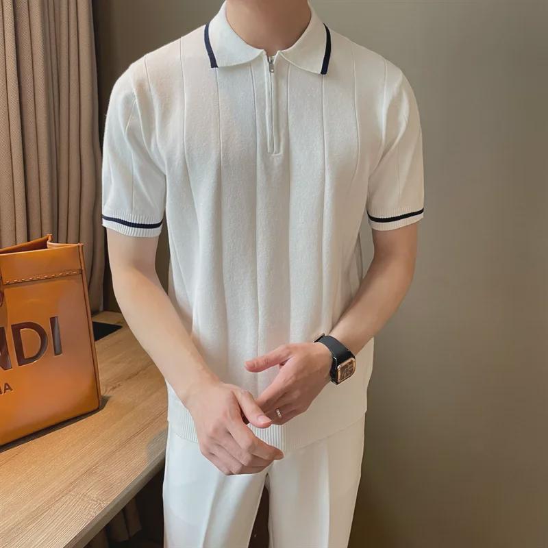 Men’s Trendy Hong Kong Style Short-Sleeve Polo Shirt – Versatile, Loose-Fit Summer T-Shirt