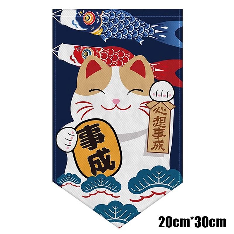 Cartoon Cat Triangle Flag Curtain Noren Partition Flag Kitchen Short Door Curtain Restaurant Kitchen Decoration Hanging Curtain