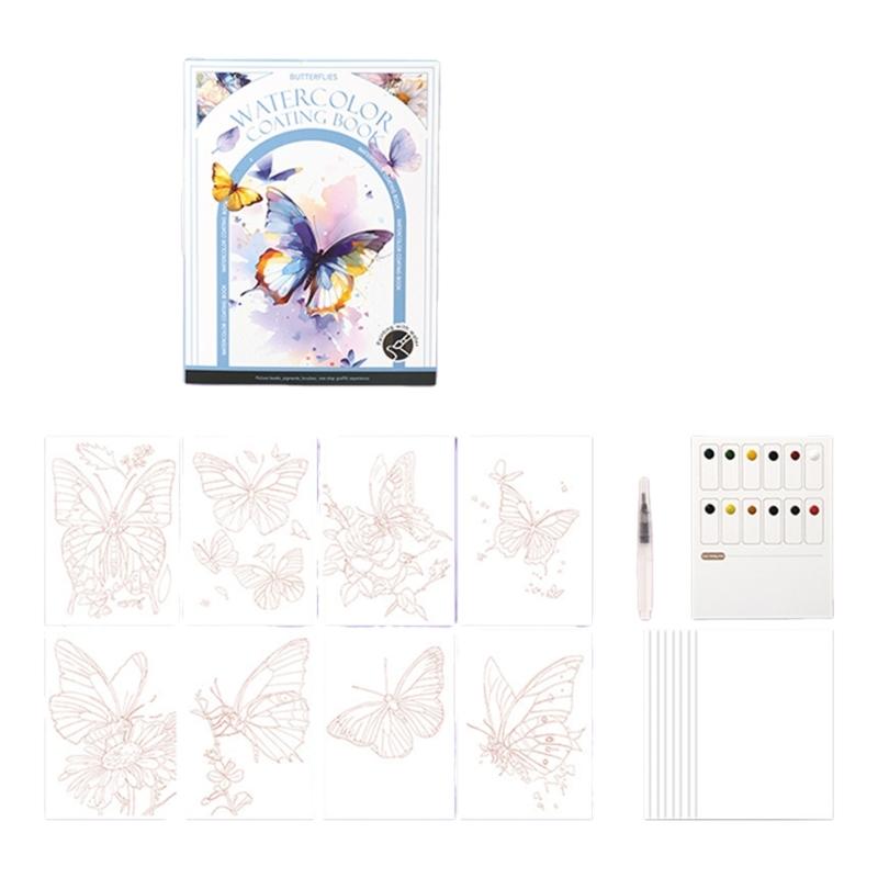 Beginner Friendly Watercolor Coloring Book Features Sketched Designs Blank Pages and Palette Perfect for Creativity