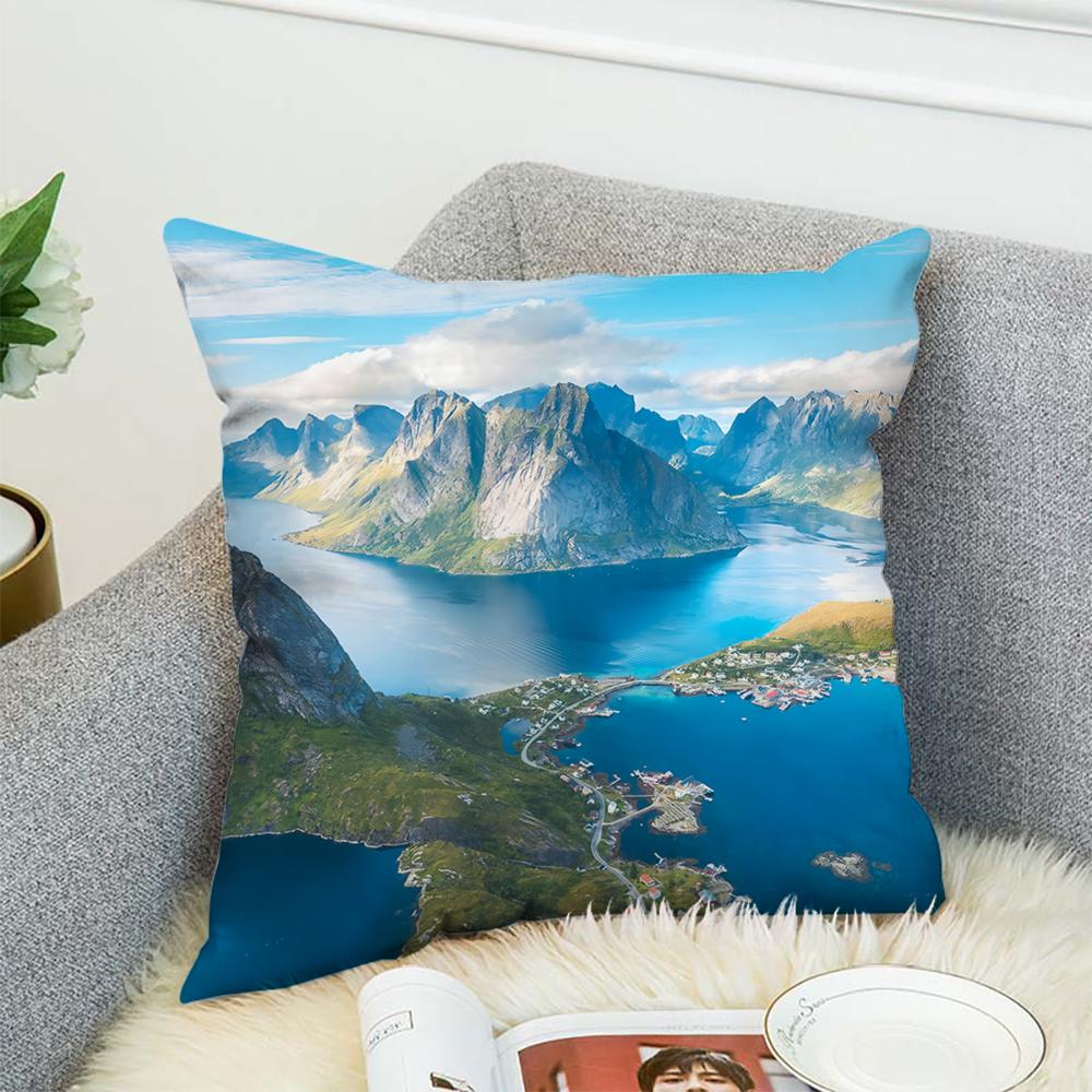 Mountain Natural Ins Nordic Pillow Case For Car Sofa Decorative Home Double-sided Print Plush Square Throw Pillow Cushion Cover