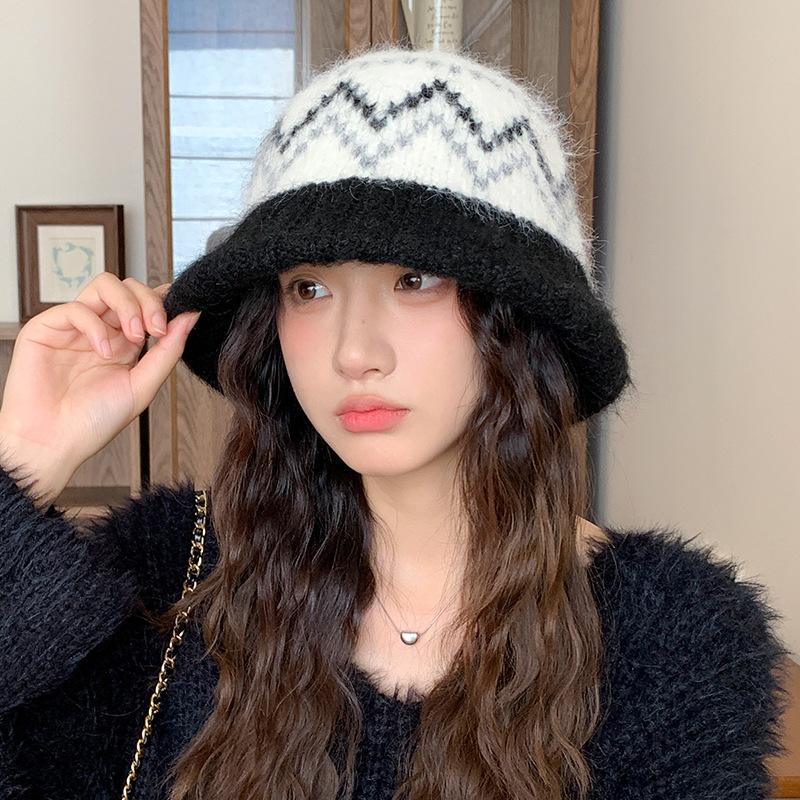 Korean Style Casual Basin Hat Japanese Style Thickened Woolen Hat Autumn and Winter Women's Warm Fashion Hat Versatile Knitted Hat Small Face