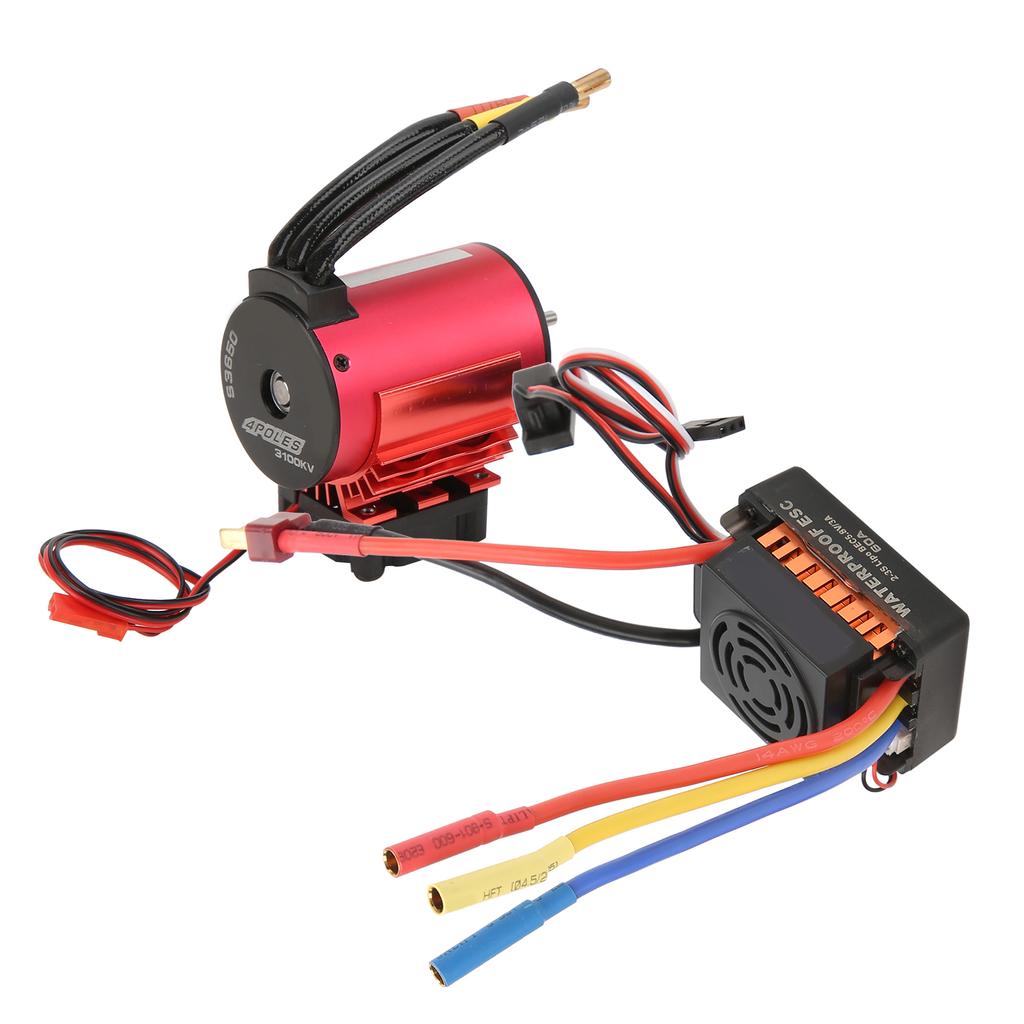 3650 3100KV Brushless Motor with Heat Sink and 60A Waterproof Electronic Speed Controller Set for 1/10 RC Car
