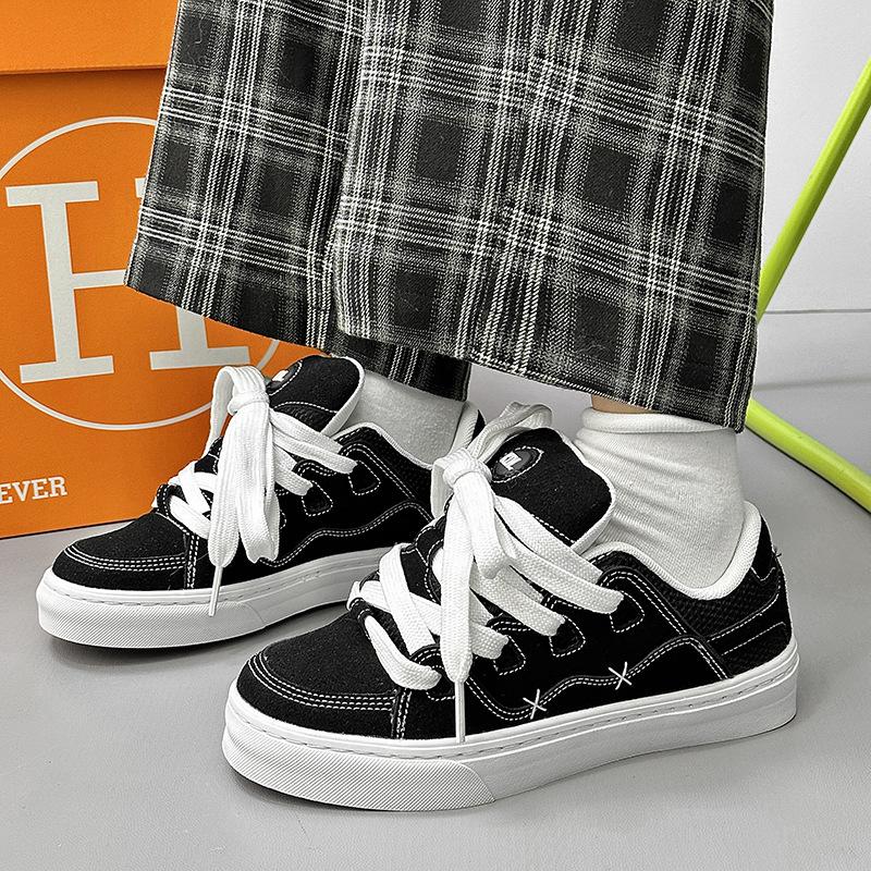 Women's shoes summer niche black casual canvas shoes retro versatile sports big head shoes men's