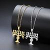 Chanukah Menorah Necklace Religious Jerusalem Temple Hanukkah Shammash Pendant Stainless Steel Judaica Jewelry