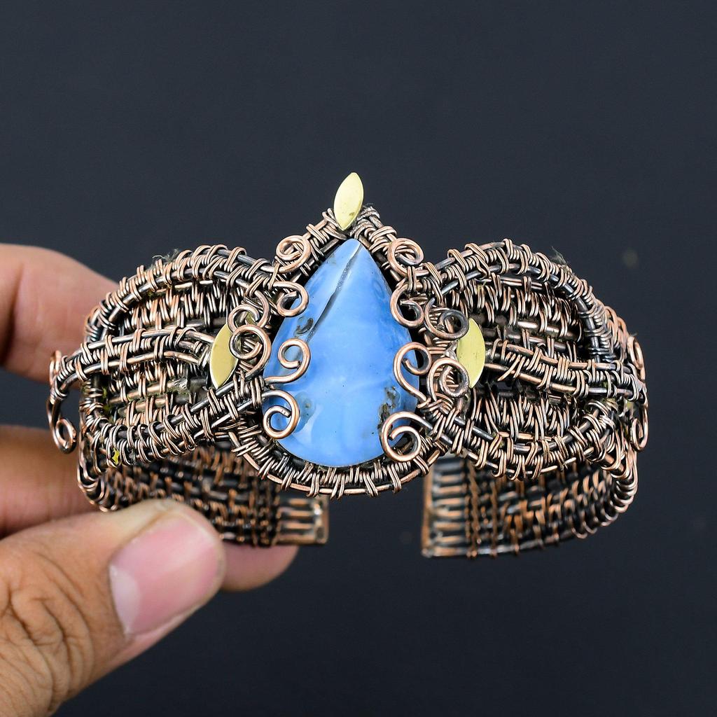 Owyphee Opal Gemstone Handmade Copper Wire Wrap Jewelry Adjustable Bracelet For Love