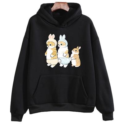 Konijn en Kat Ze Volgden Elkaar Oversized Hoodie DAMES Kawaii/Schattig Cartoon Lange Mouwen Sweatshirt Volwassene Herfst/Winter