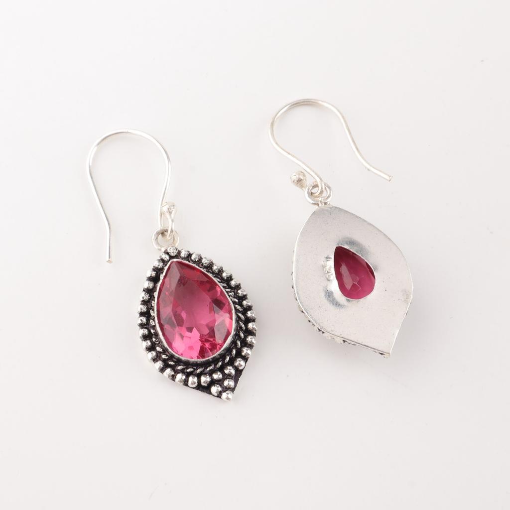 Pink Tourmaline Gemstone Earrings 925 Sterling Silver Handmade Jewelry For Her EE-164-7
