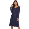 Women Fashion Round Neck Long Sleeve Button Slim Dress Casual Dress