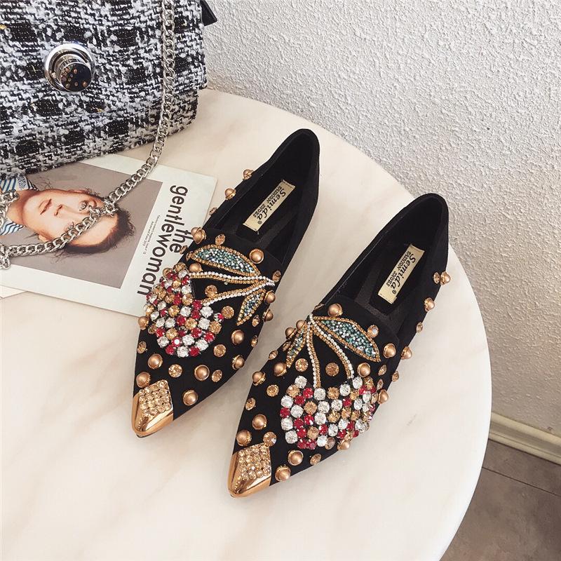Clothing 04 Dames Flats met Puntige Neus Strass Loafers Herfst Klinknagels Klassieke Dames Flats Schoenen Dames Ballerina's Zachte Boot Schoenen 40 zwart