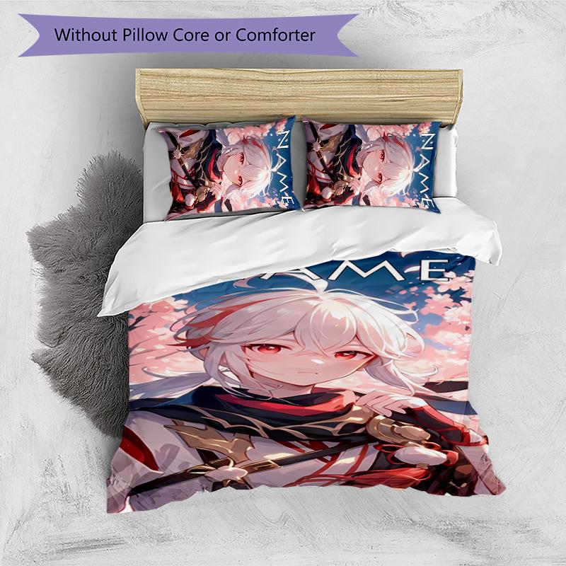 3pcs Custom Name Cartoon Genshin Impact Manye Bedding Set Duvet Cover Closure Includes 1 Duvet Cover & 2 Pillowcases for All Seasons Bedroom Decor