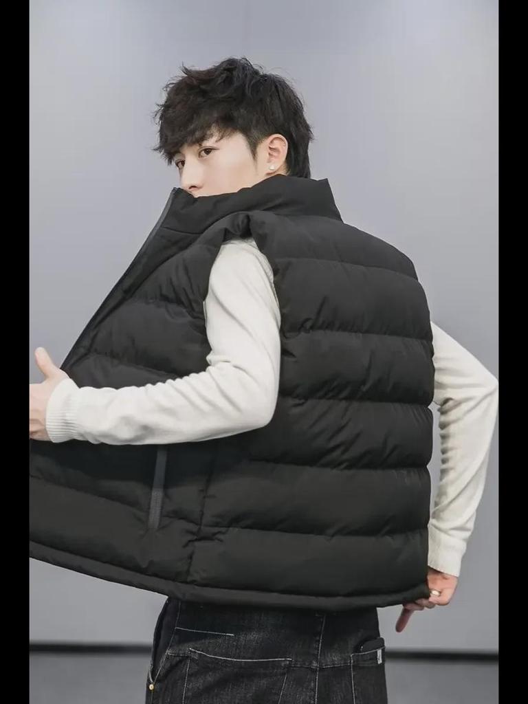 Men's Sleeveless Stand Collar Warm Cotton Waistcoat for Autumn/Winter