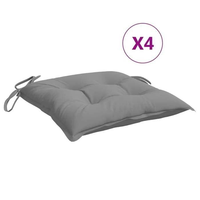 VidaXL Set of 4 Chair Cushions, Seat Pad with Tie Strings, Waterproof Outdoor Cushion, Grey 40x40x7 Cm 361454