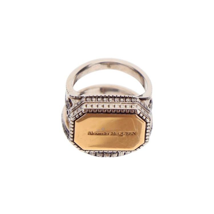 Alexander McQueen Engraved Brass Ring Men rings Silver Gold 711089J160Z1496 17