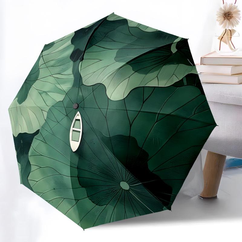 1pc Lotus Leaf Boat Automatic Open/close Folding Compact Umbrella, 8-Rib Sturdy Canopy, Lightweight Portable, Everyday Use, Gift, Outdoor Umbrella, Tr