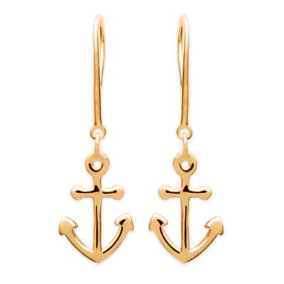 [P9670] - Gold Plated 'Marine Anchor' Earrings - 15x10 Mm