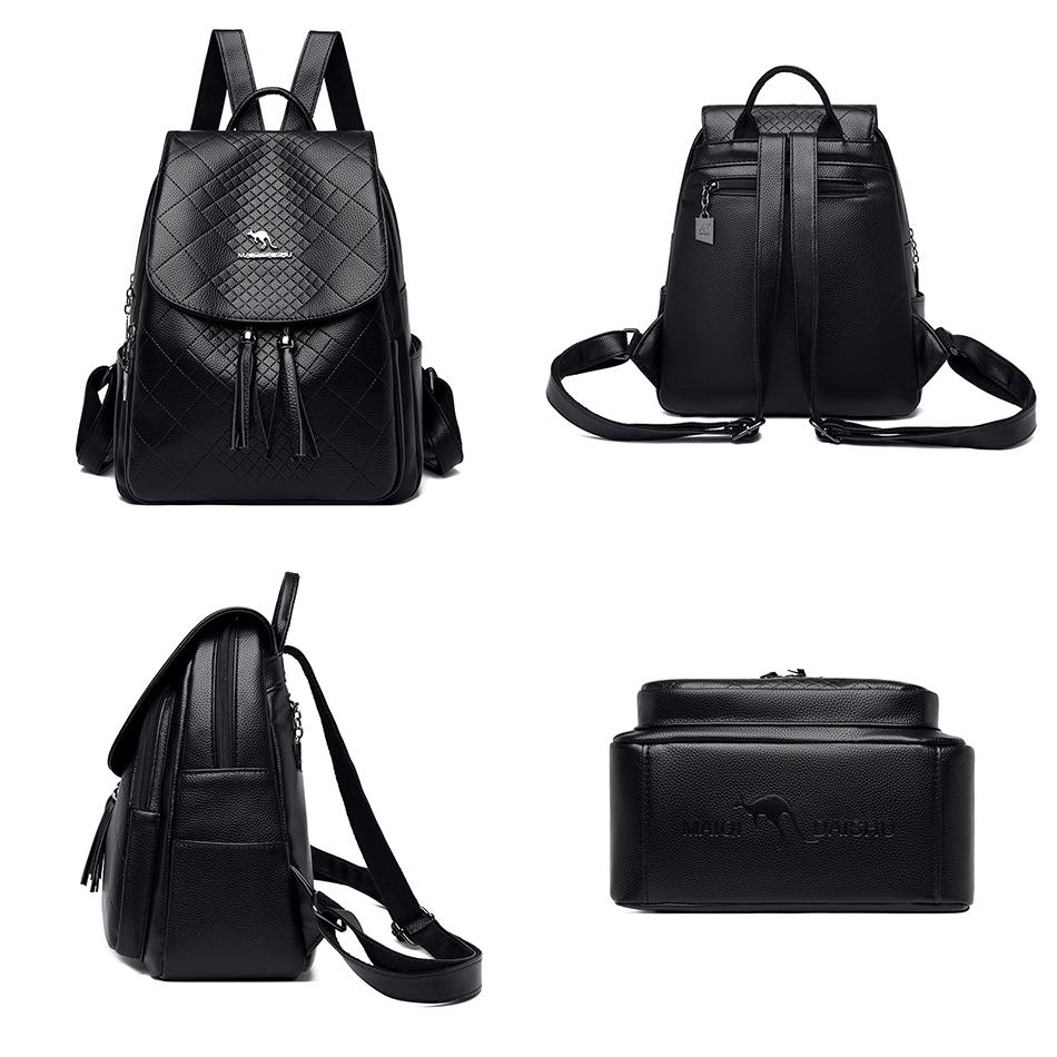 High Quality Leather Women's Backpack Purses with Tassel  Luxury Brand School Sac Lady Bookbag Teenage Girls Fashion Mochila