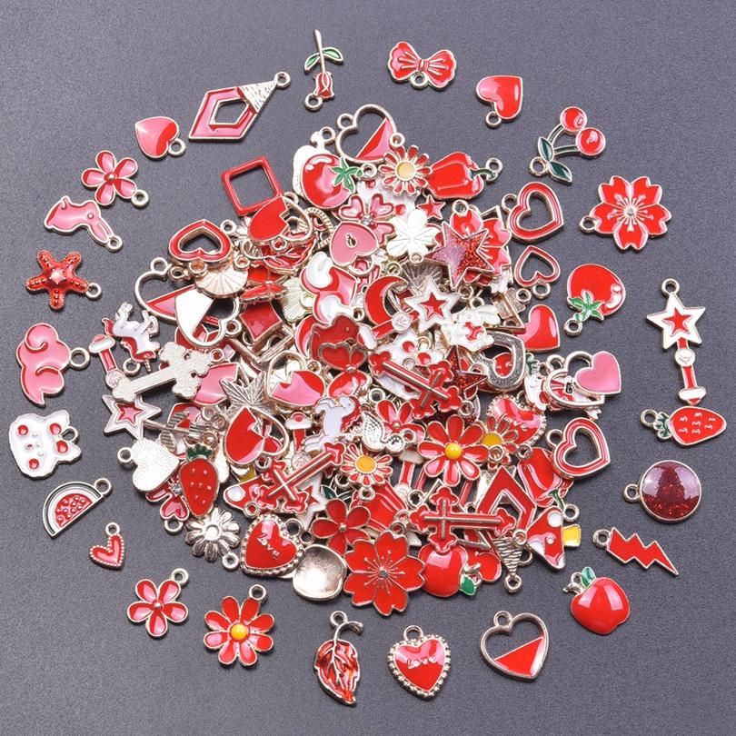 Mix Color Red Enamel Charm Strawberry Mushroom Heart Random Charms For Jewelry Making Bulk DIY Bracelets Earrings Pendants Bulk