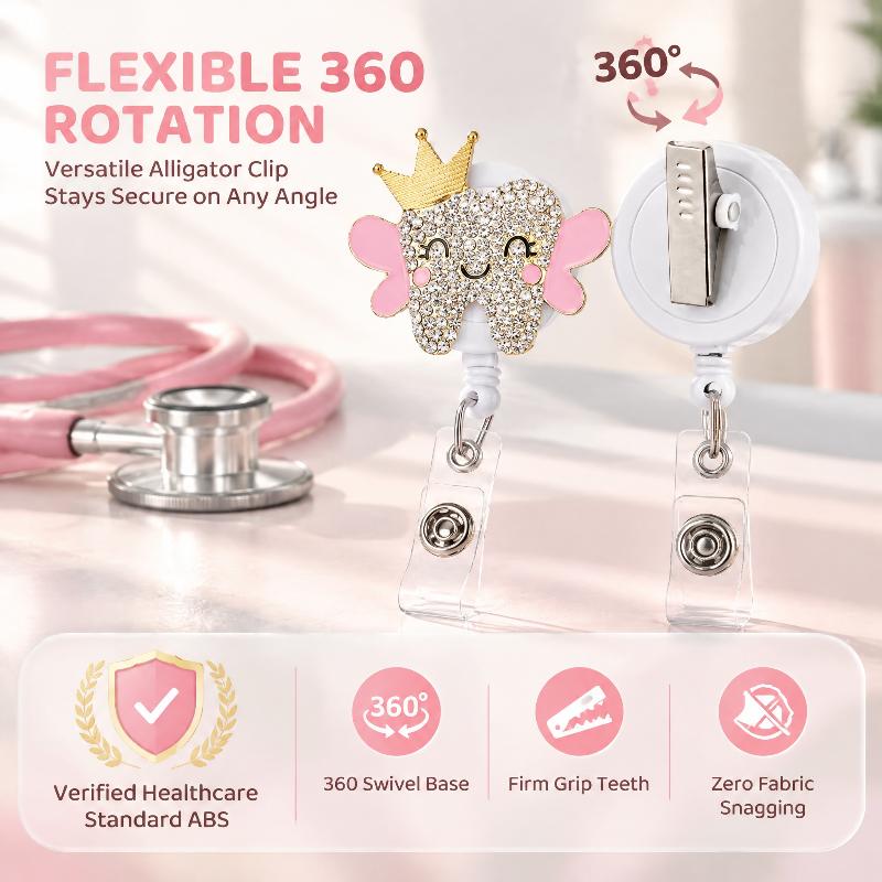 1Pcs Retractable Badge Reel 70Cm, Dental Hygienist Id Holder, Pediatric Dentist Name Tag Clip
