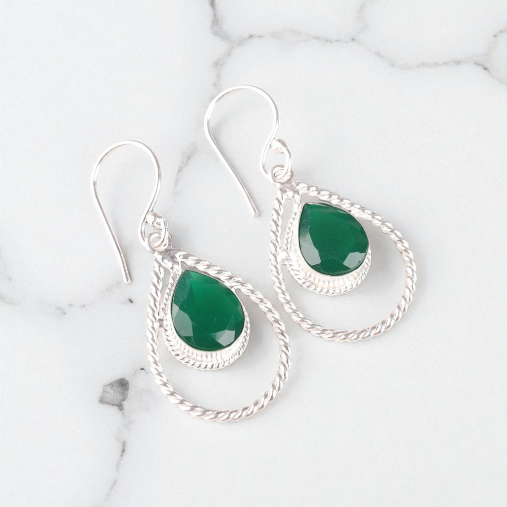 Green Onyx Gemstone 925 Sterling Silver Jewelry Handmade Wedding Earrings 1.70" EE-96-18