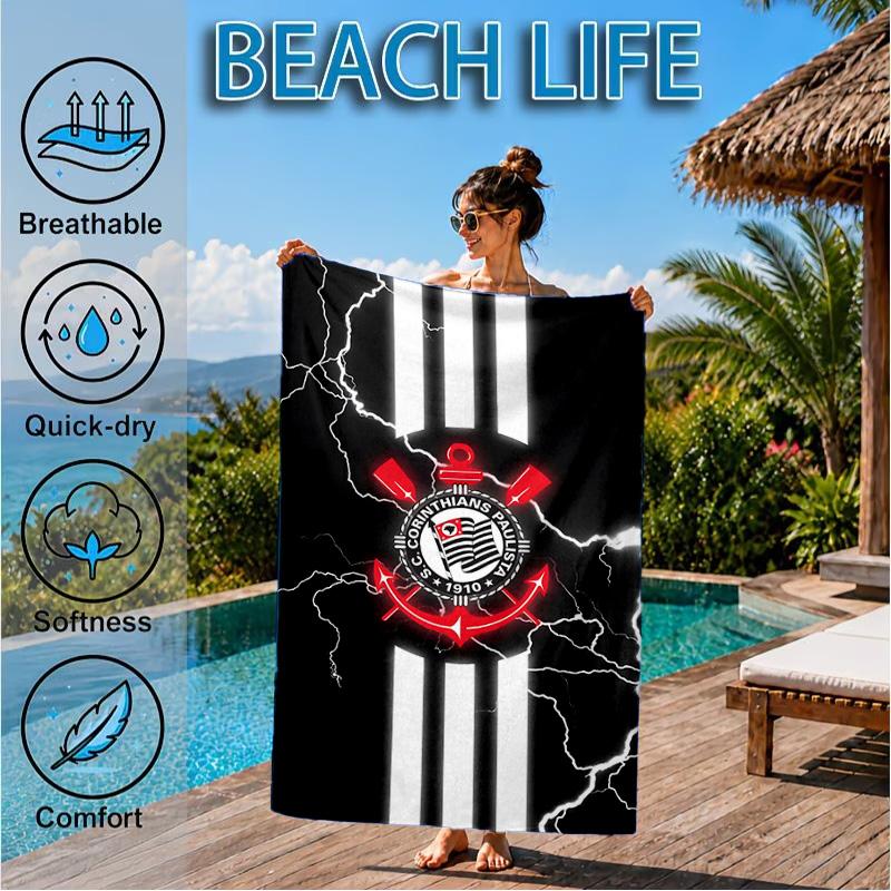Sportverein Fußballwappen Bedrucktes Mikrofaser-Strandtuch, Weich und Saugfähig, Schnelltrocknend, Ideal für Sommerreisen, Strand-Essential, Schwimmbad