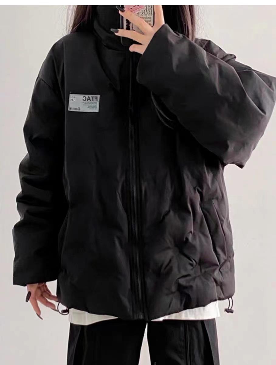 

Пуховик из хлопка для женщин, новый стиль, зимняя корейская утолщенная хлопковая куртка, маленькая, свободного размера, модная хлопковая куртка XL чёрный