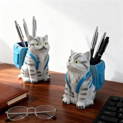 Yousheng Cute Cat Backpack Pen Holder Desktop Pencil Organizer Cup for Home Office School Desk Accessories Gifts for Cat