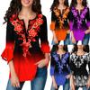 Vintage Shirt Gradient Color Printing Irregular Flare Sleeve Women Slim All
