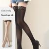 Leopard Print Thigh-High Stockings – Glossy Black Silk Over-the-Knee Socks for Women