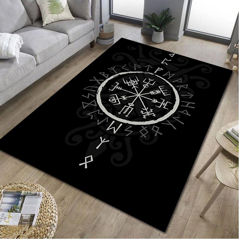 1Pc Viking Runes Print Rug - Home Decoration Carpet For Living Room Bedroom Flooring Computer Chair Area Rug