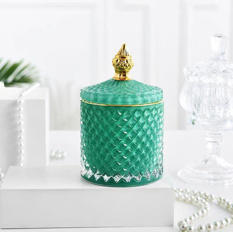 Light Luxury Glass Candy Jar with Lid Colorful Candy Storage Bottle Retro Candy Nut Storage Container Tabletop Craft Decoration