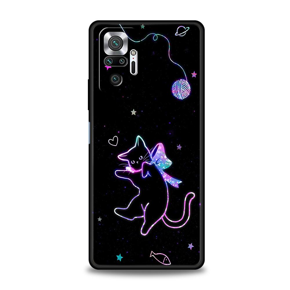 

Чехол для телефона для Redmi 14C 13C 10C Note 14 13 12 10 11 K40 K50 Gaming Pro Plus 5G Мягкий ТПУ Милый Цвет Звездное Небо Черный Кот Note 11 Pro Plus