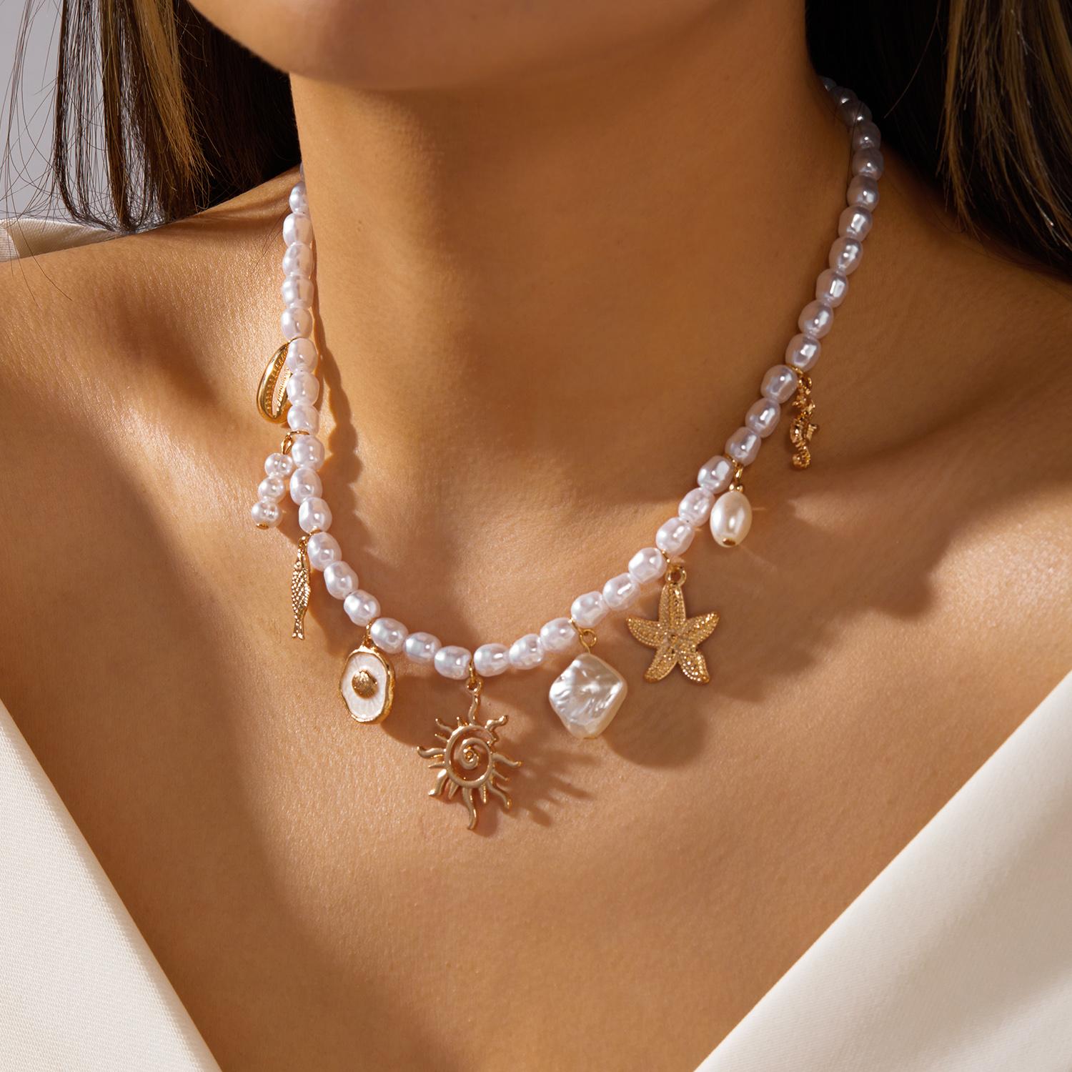 

Boho Ocean Theme Gold Color Long Chain Drop Necklaces for Women Starfish Cowrie Shell Pendant Tassel Choker Beach Party Jewelry